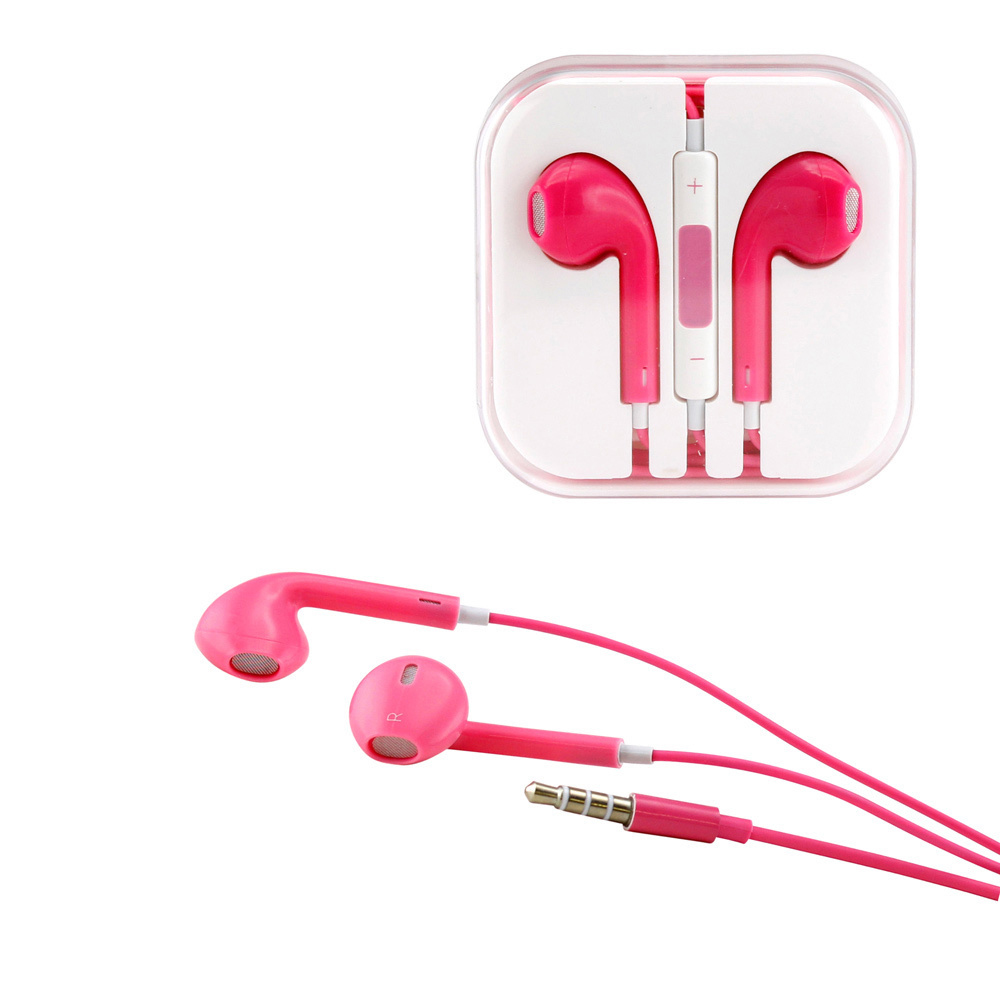 iPhone AUX Style Stereo Earphone Headset with Mic and VoluMe CONTROL (Hot Pink)